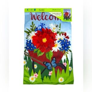 Meadow Creek Embroidered Welcome Flowers Yard/ Garden Flag 11.5 X18”  New